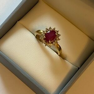Effy BITA SINGED FINE NATURAL 14 Gold Ring  estate with Red Ruby and Diamonds